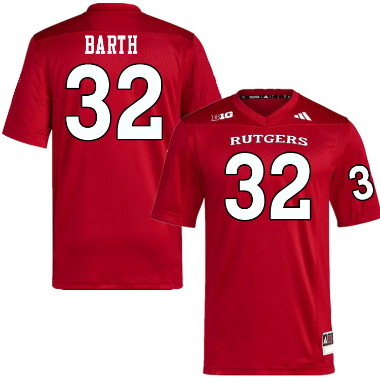 Men #32 Charlie Barth Rutgers Scarlet Knights 2024 College Football Jerseys Stitched-Scarlet